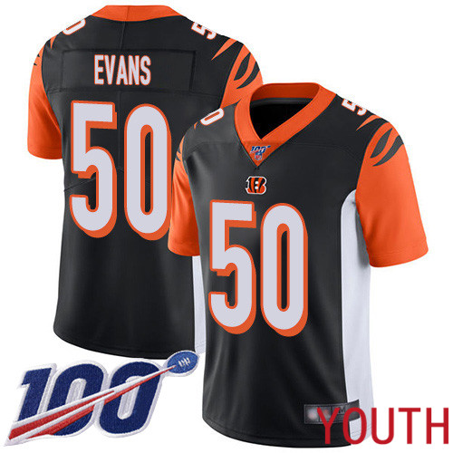 Cincinnati Bengals Limited Black Youth Jordan Evans Home Jersey NFL Footballl 50 100th Season Vapor Untouchable